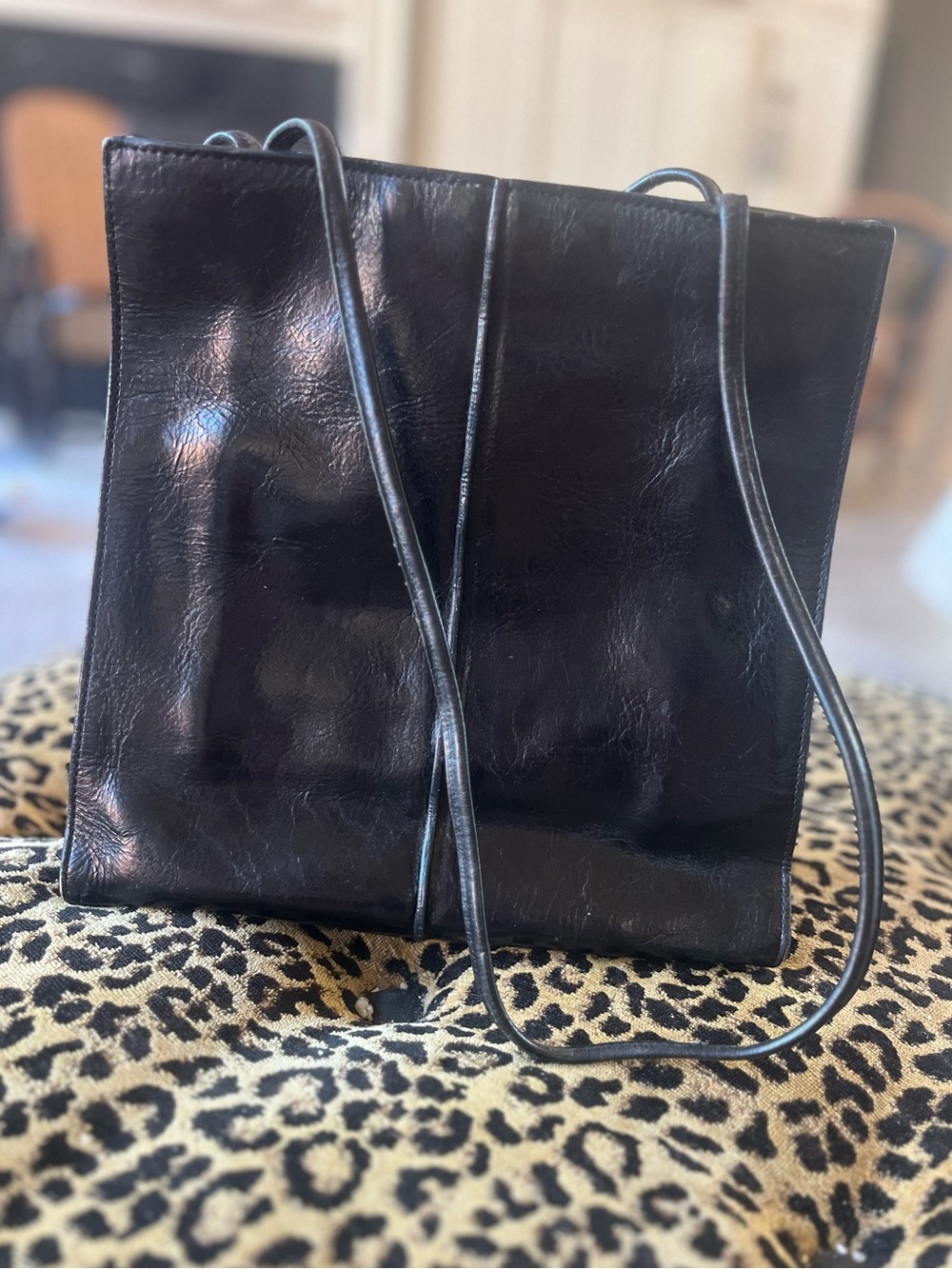 Y2K VTG Wilson’s Leather Black Pelle Studio Shoulder Tote Square Bag 10x11”